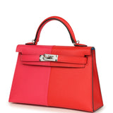 Pre-owned Hermes Casaque Kelly Sellier 20 Rouge de Coeur and Rose Extreme Epsom Palladium Hardware