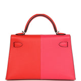 Pre-owned Hermes Casaque Kelly Sellier 20 Rouge de Coeur and Rose Extreme Epsom Palladium Hardware