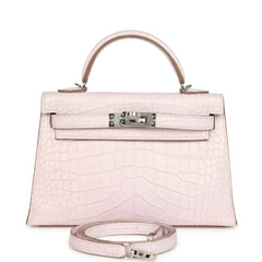 Hermes Kelly Sellier 20 Mauve Pale Boreal Satin Alligator Palladium Hardware