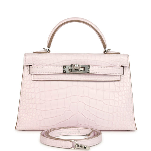 Hermes Kelly Sellier 20 Mauve Pale Boreal Satin Alligator Palladium Hardware