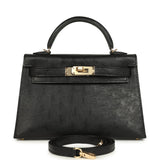 Hermes Kelly Sellier 20 Black Ostrich Permabrass Hardware