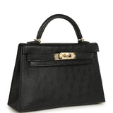 Hermes Kelly Sellier 20 Black Ostrich Permabrass Hardware