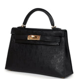 Hermes Kelly Sellier 20 Black Ostrich Permabrass Hardware