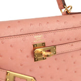 Hermes Kelly Sellier 25 Terre Cuite Ostrich Gold Hardware