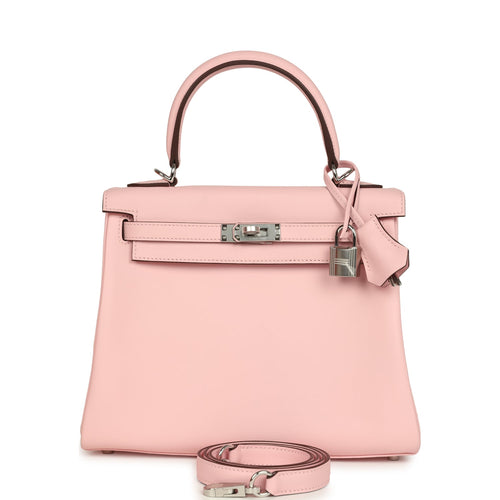 Hermes Kelly Retourne 25 Rose Sakura Swift Palladium Hardware
