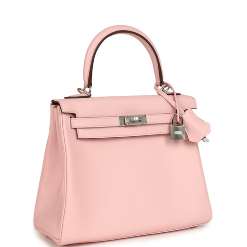 Hermes Kelly Retourne 25 Rose Sakura Swift Palladium Hardware