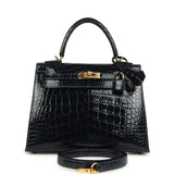 Hermes Kelly Sellier 25 Bleu Baltique Shiny Alligator Gold Hardware