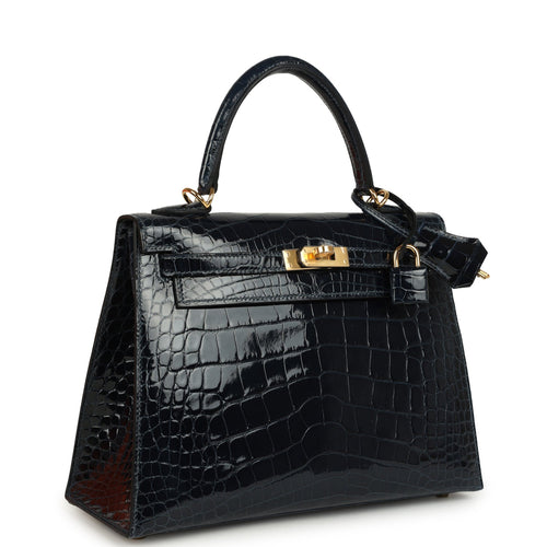 Hermes Kelly Sellier 25 Bleu Baltique Shiny Alligator Gold Hardware