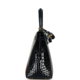 Hermes Kelly Sellier 25 Bleu Baltique Shiny Alligator Gold Hardware