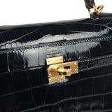 Hermes Kelly Sellier 25 Bleu Baltique Shiny Alligator Gold Hardware