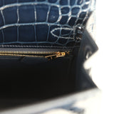 Hermes Kelly Sellier 25 Bleu Baltique Shiny Alligator Gold Hardware