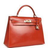 Vintage Hermes Kelly Sellier 32 Brique Box Gold Hardware