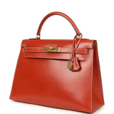 Vintage Hermes Kelly Sellier 32 Brique Box Gold Hardware