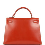 Vintage Hermes Kelly Sellier 32 Brique Box Gold Hardware