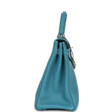 Vintage Hermes Kelly Retourne 32 Blue Jean Togo Palladium Hardware