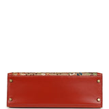 Vintage Hermes "Kimono" Kelly Sellier 32 Brique Box and Embroidered Silk Gold Hardware