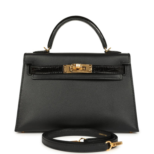 Hermes Kelly Sellier 20 Black Madame and Shiny Alligator Touch Gold Hardware