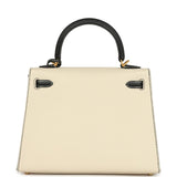 Hermes Special Order (HSS) Kelly Sellier 25 Craie and Black Epsom Brushed Gold Hardware