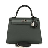 Hermes Kelly Sellier 25 Tri-Color Black, Vert Amande and Vert Mangrove Epsom Palladium Hardware