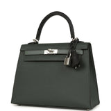 Hermes Kelly Sellier 25 Tri-Color Black, Vert Amande and Vert Mangrove Epsom Palladium Hardware