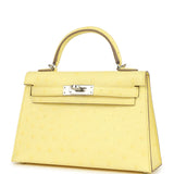 Hermes Kelly Sellier 20 Limoncello Ostrich Palladium Hardware