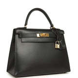 Vintage Hermes Kelly Sellier 28 Black Chamonix Gold Hardware