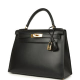 Vintage Hermes Kelly Sellier 28 Black Chamonix Gold Hardware