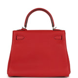 Pre-owned Hermes Kelly Retourne 25 Rouge Casaque Togo Palladium Hardware