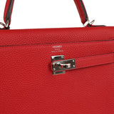 Pre-owned Hermes Kelly Retourne 25 Rouge Casaque Togo Palladium Hardware