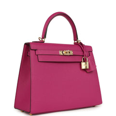 Pre-owned Hermes Special Order (HSS) Kelly Sellier 25 Rose Pourpre Verso Epsom Permabrass Hardware