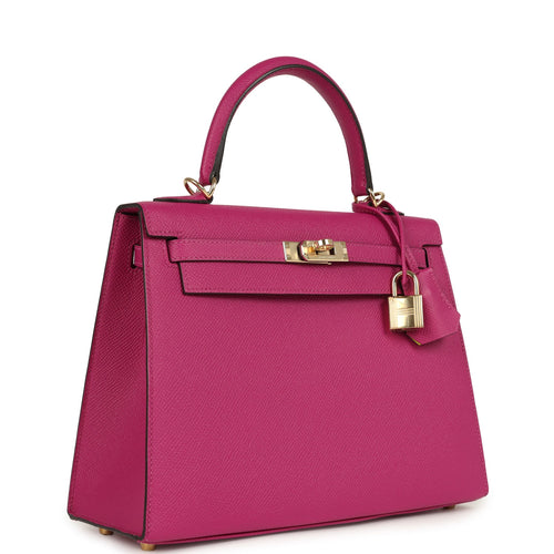 Pre-owned Hermes Special Order (HSS) Kelly Sellier 25 Rose Pourpre Verso Epsom Permabrass Hardware