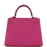 Pre-owned Hermes Special Order (HSS) Kelly Sellier 25 Rose Pourpre Verso Epsom Permabrass Hardware