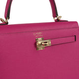 Pre-owned Hermes Special Order (HSS) Kelly Sellier 25 Rose Pourpre Verso Epsom Permabrass Hardware