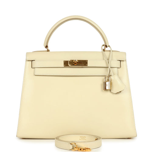 Vintage Hermes Kelly Sellier 28 Parchemin Box Gold Hardware