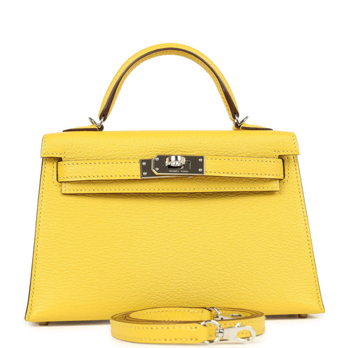 Pre-owned Hermes Kelly Sellier 20 Jaune de Naples Verso Chèvre Mysore Palladium Hardware
