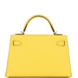 Pre-owned Hermes Kelly Sellier 20 Jaune de Naples Verso Chèvre Mysore Palladium Hardware - Thumbnail View 4