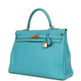 Pre-owned Hermes Kelly 35 Retourne Turquoise Togo Gold Hardware