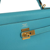 Pre-owned Hermes Kelly 35 Retourne Turquoise Togo Gold Hardware