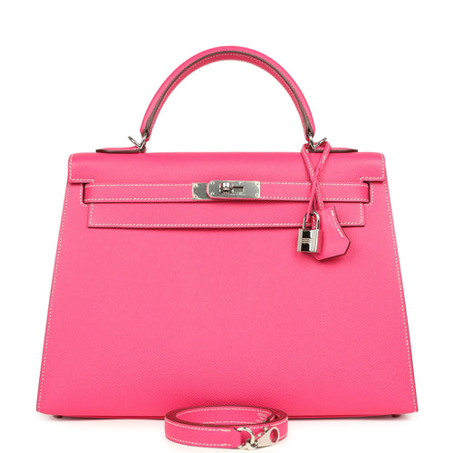 Pre-owned Hermes Candy Kelly Sellier 32 Rose Tyrien Epsom Palladium Hardware