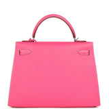 Pre-owned Hermes Candy Kelly Sellier 32 Rose Tyrien Epsom Palladium Hardware