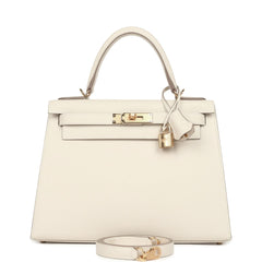 Pre-owned Hermes Kelly Sellier 28 Craie Epsom Gold Hardware