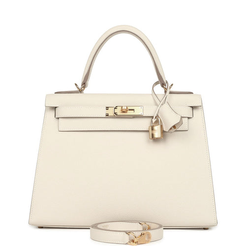Pre-owned Hermes Kelly Sellier 28 Craie Epsom Gold Hardware