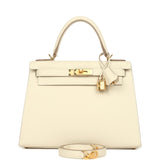 Pre-owned Hermes Kelly Sellier 28 Craie Epsom Gold Hardware