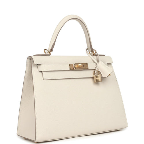 Pre-owned Hermes Kelly Sellier 28 Craie Epsom Gold Hardware