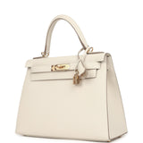 Pre-owned Hermes Kelly Sellier 28 Craie Epsom Gold Hardware