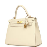 Pre-owned Hermes Kelly Sellier 28 Craie Epsom Gold Hardware