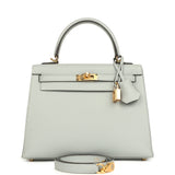 Hermes Kelly Sellier 25 Bleu Glacier Epsom Gold Hardware