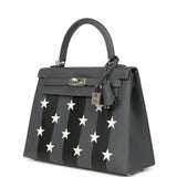 Hermes Kelly Sellier 25 Casaque Etoilee Ardoise Epsom, Black Tadelakt and Vert Peppermint Chevre Mysore Palladium Hardware