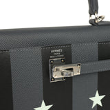 Hermes Kelly Sellier 25 Casaque Etoilee Ardoise Epsom, Black Tadelakt and Vert Peppermint Chevre Mysore Palladium Hardware