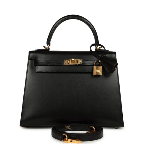 Hermes Kelly Sellier 25 Black Box Gold Hardware